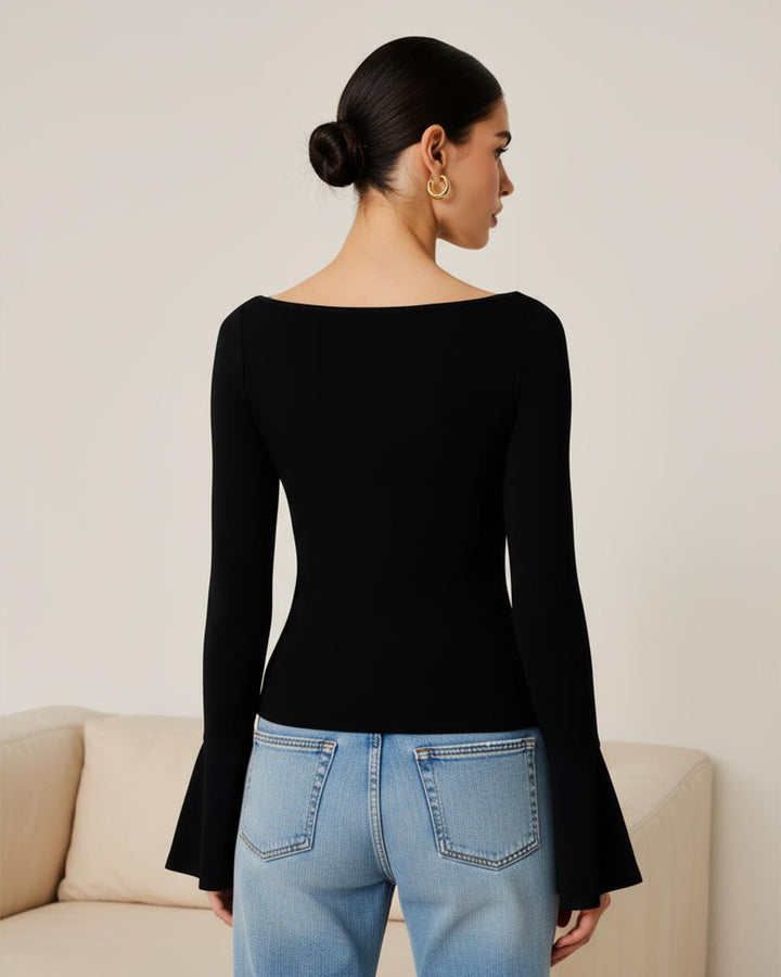 Boat Neck Long Sleeve Basic Top SOLACE