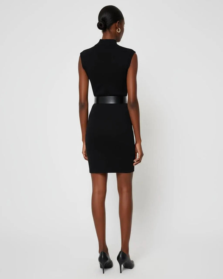 Black Mock-Neck Belted Mini Dress SOLACE