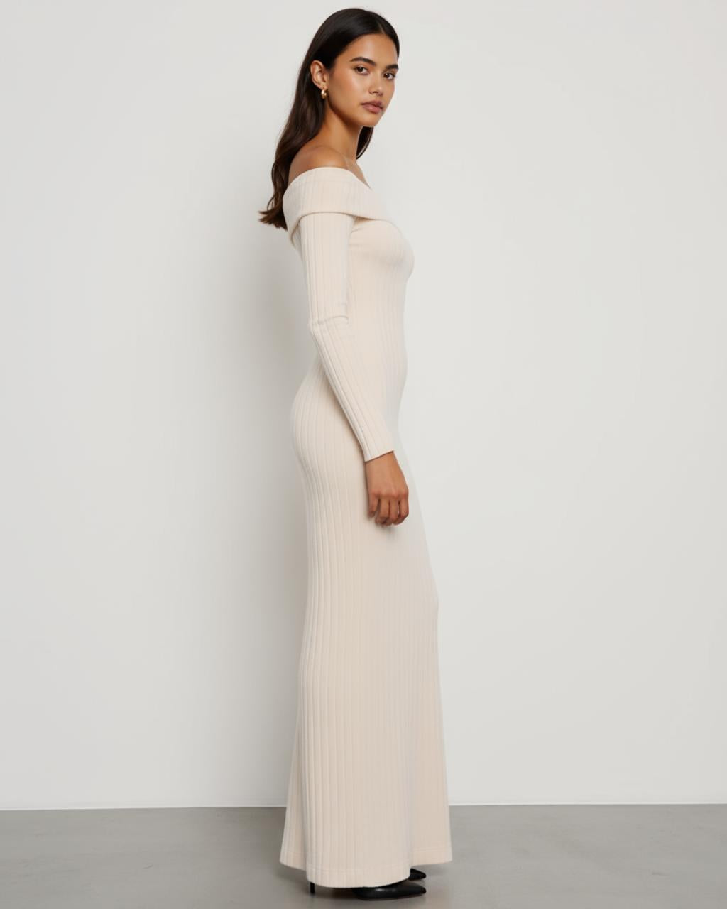 Off-Shoulder Rib Knit Maxi Dress SOLACE