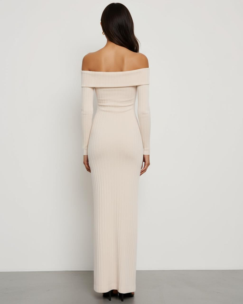 Off-Shoulder Rib Knit Maxi Dress SOLACE