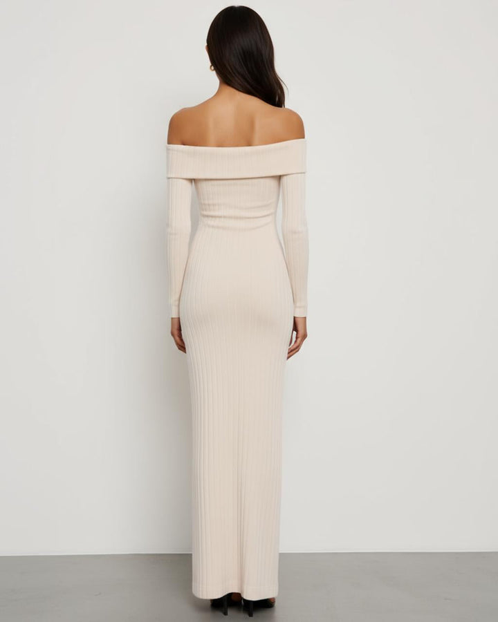 Off-Shoulder Rib Knit Maxi Dress SOLACE
