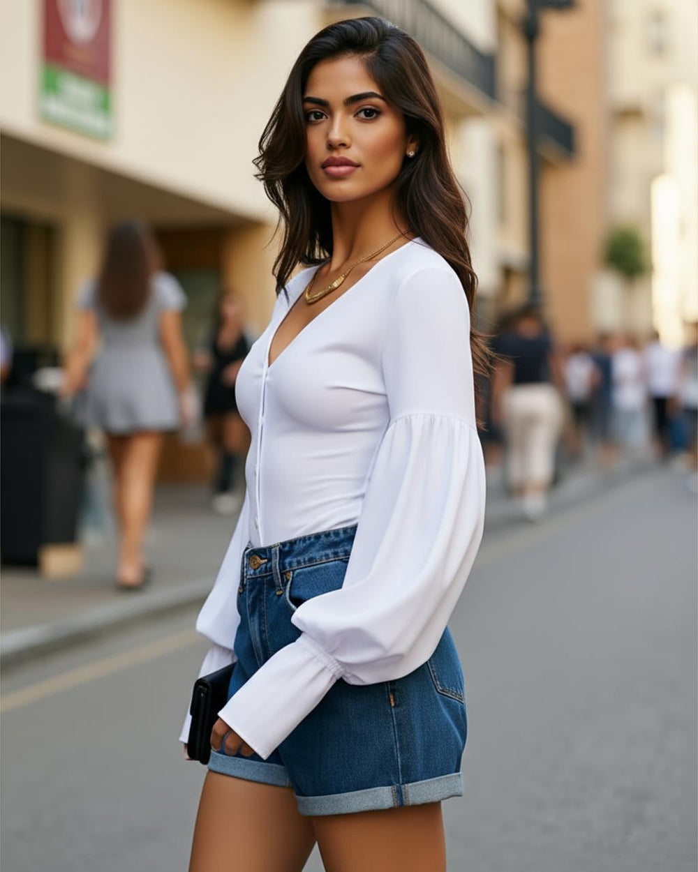 Casual V Neck Lantern Sleeve Top SOLACE