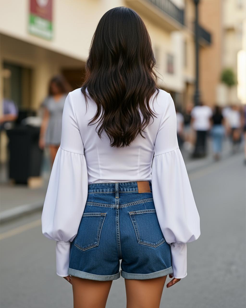 Casual V Neck Lantern Sleeve Top SOLACE