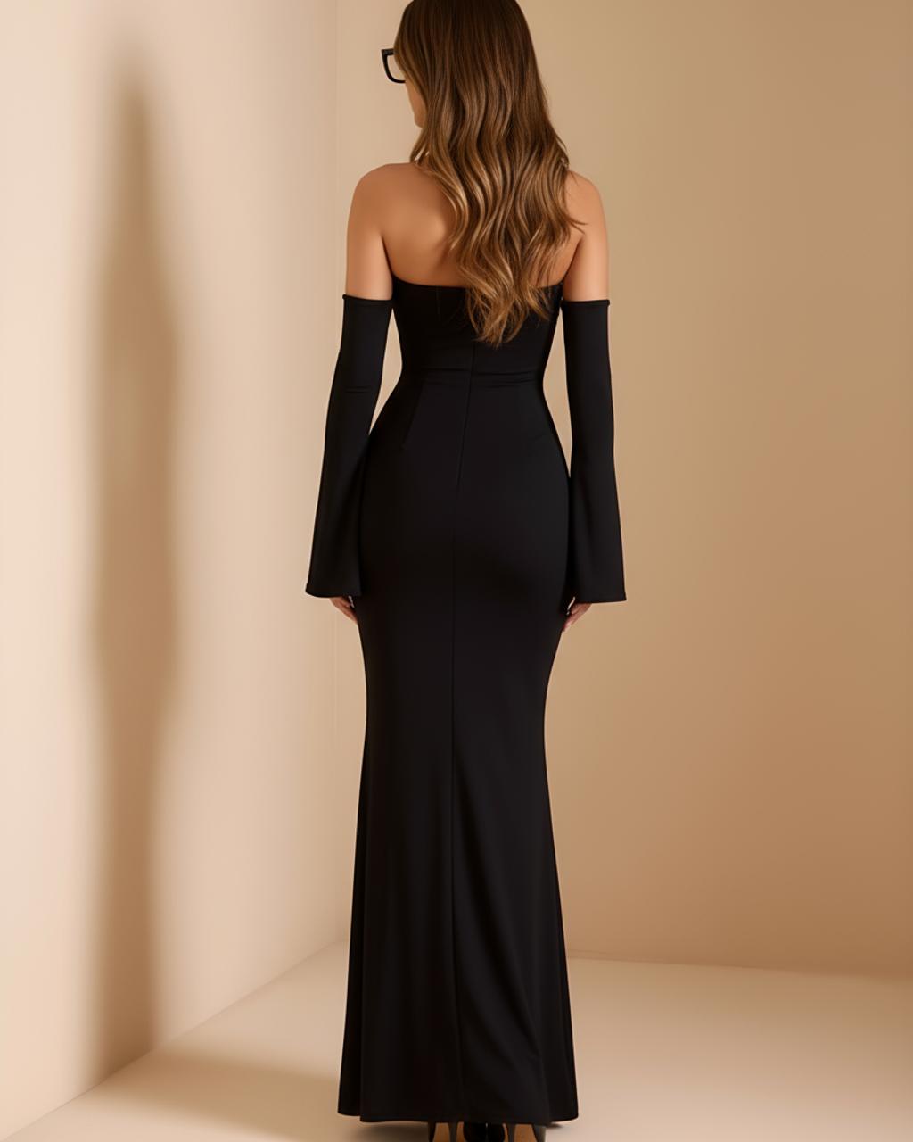 Off-shoulder Detachable Sleeve Bodycon Maxi Dress SOLACE