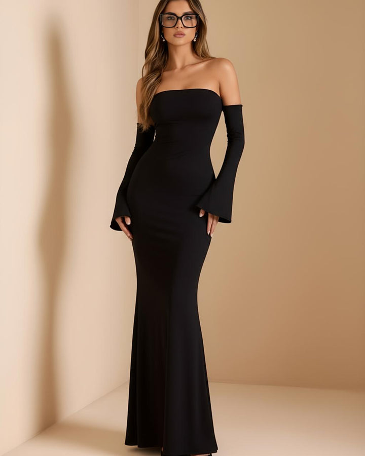 Off-shoulder Detachable Sleeve Bodycon Maxi Dress SOLACE