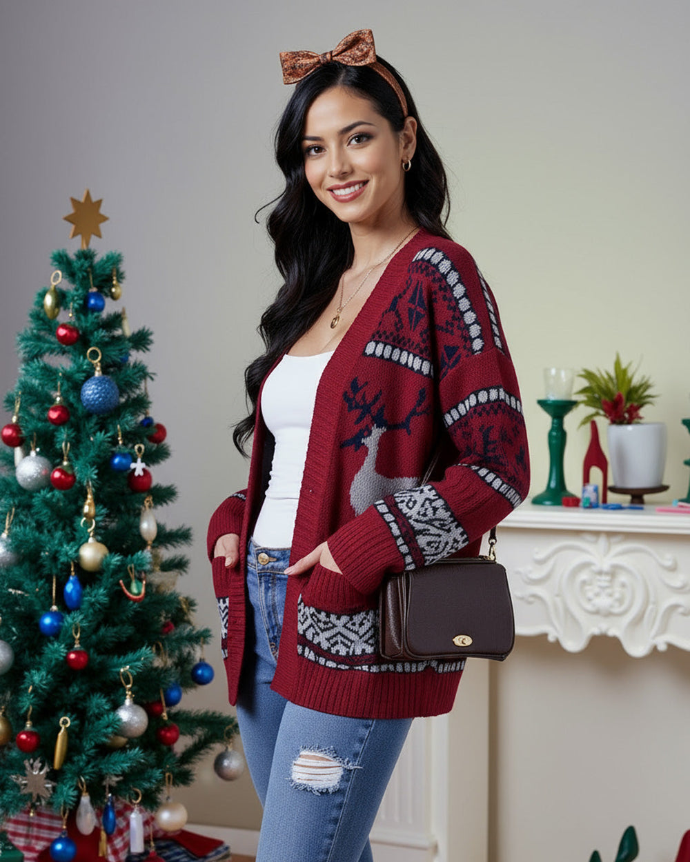 Christmas Reindeer Button Down Cardigan SOLACE