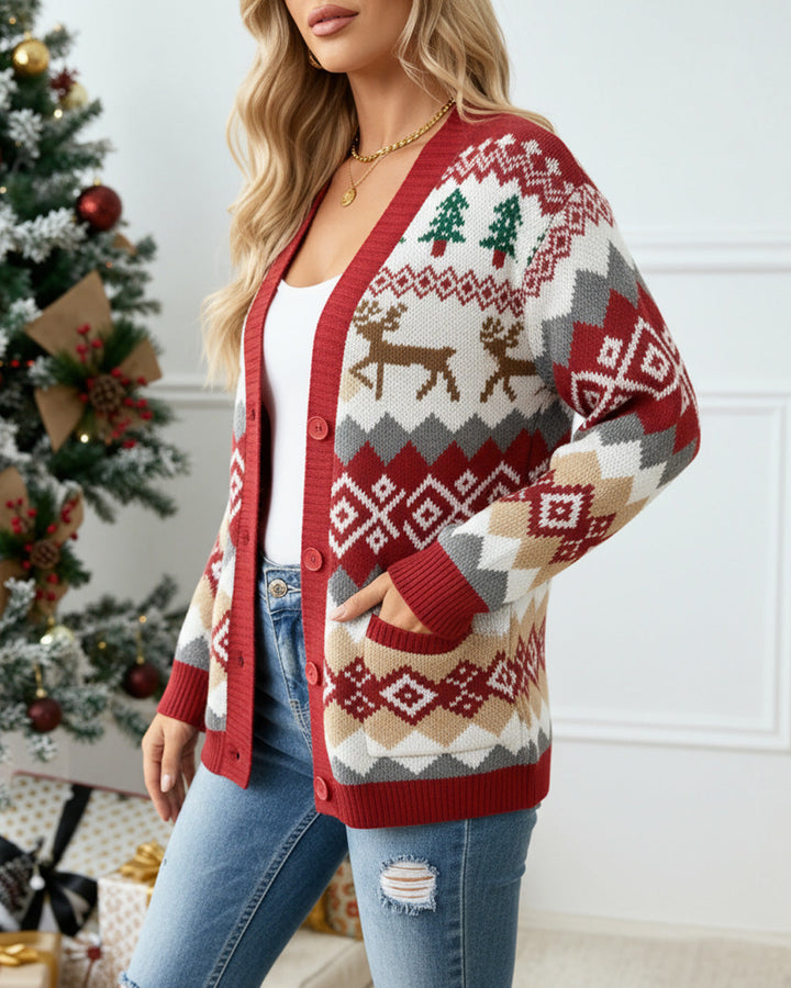 Casual Geometric Pattern Button Front Cardigan SOLACE