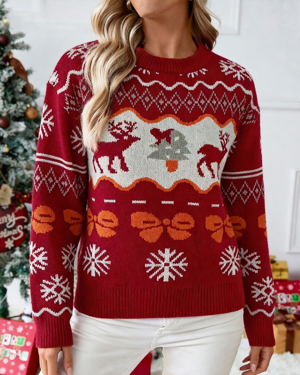 Christmas Snowflake Reindeer Pull-over Sweater SOLACE
