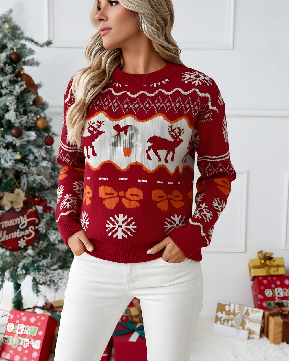 Christmas Snowflake Reindeer Pull-over Sweater SOLACE