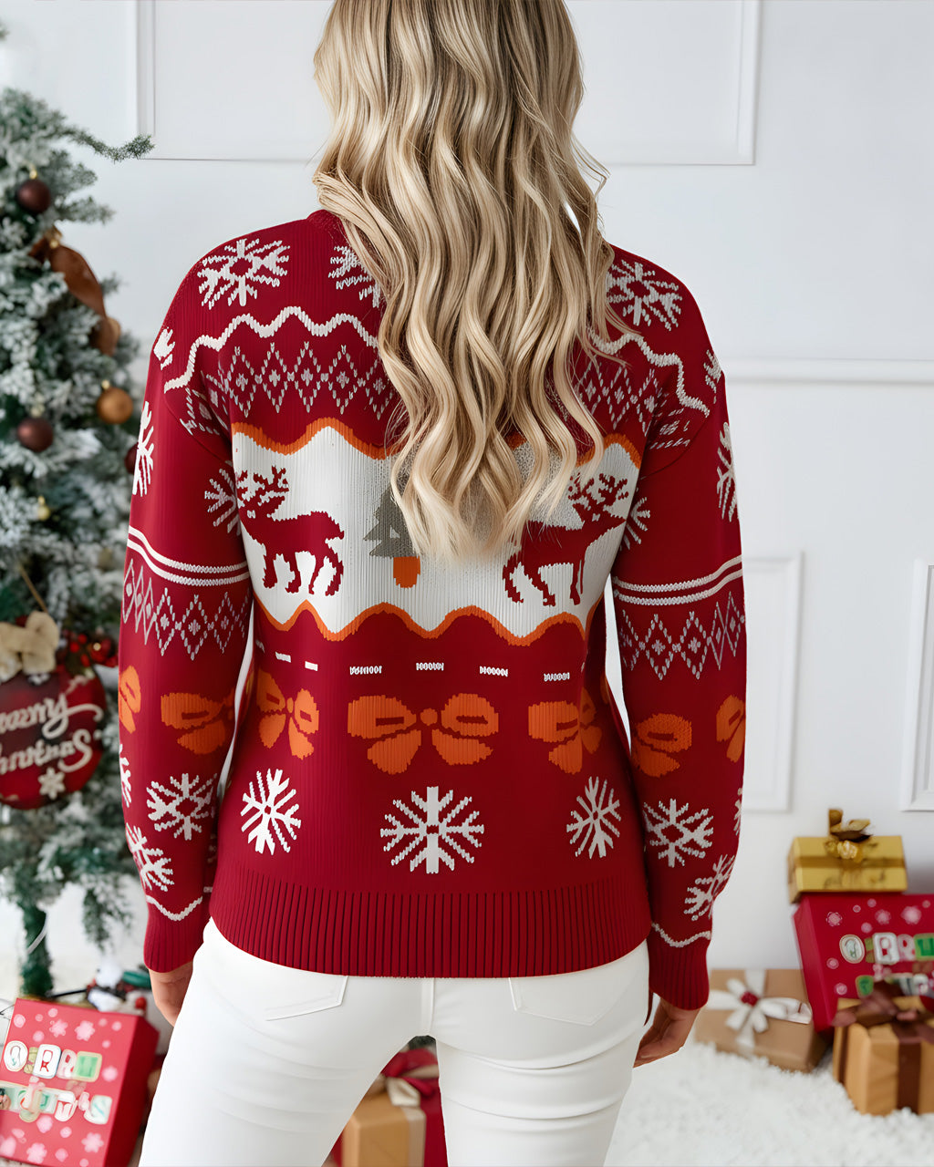 Christmas Snowflake Reindeer Pull-over Sweater SOLACE