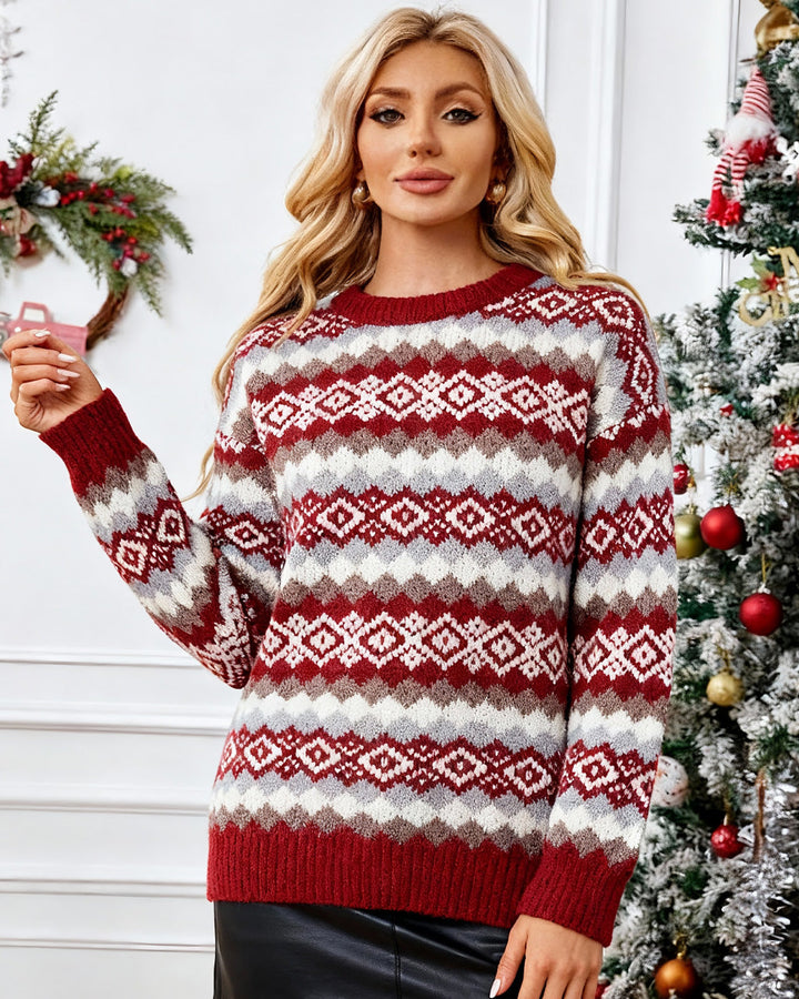 Christmas Geometric Print Dropped Shoulder Sweater SOLACE