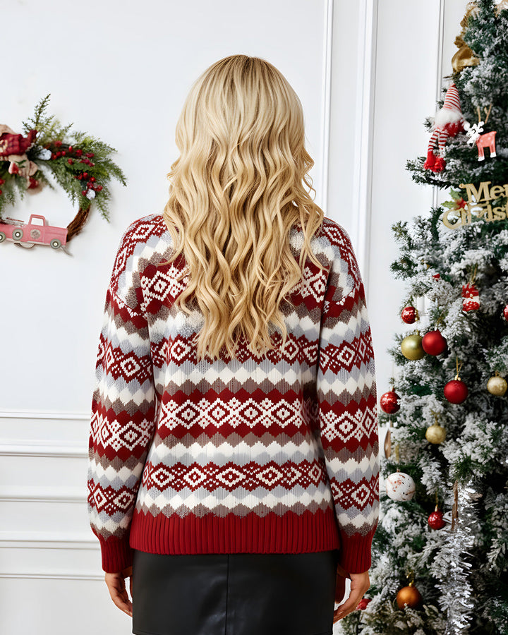 Christmas Geometric Print Dropped Shoulder Sweater SOLACE