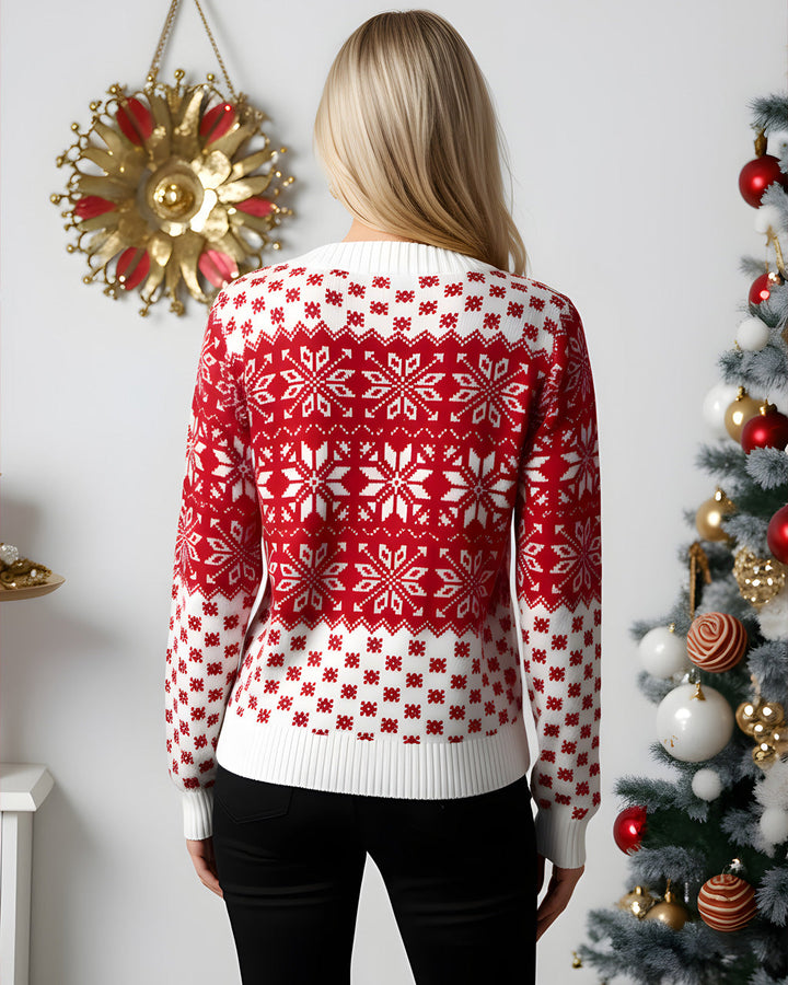Christmas Fair Isle Color Contrast Snowflake Sweater SOLACE