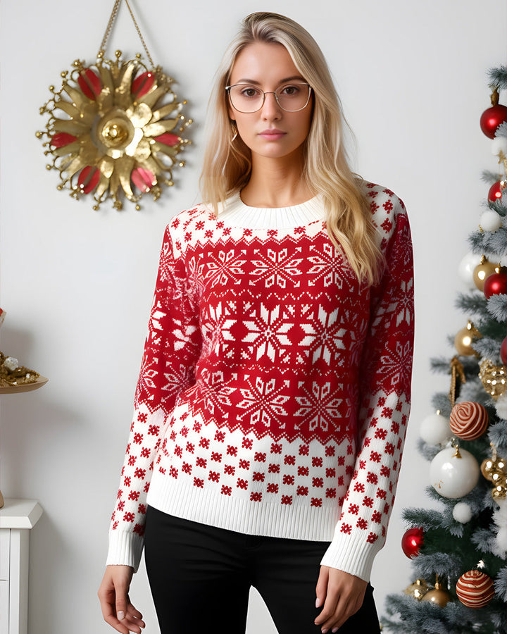 Christmas Fair Isle Color Contrast Snowflake Sweater SOLACE