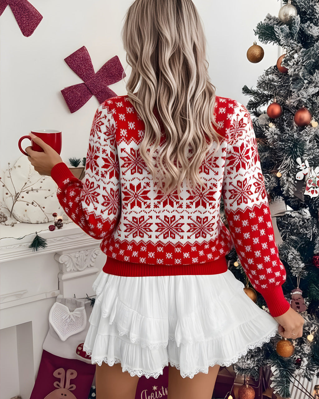 Christmas Snowflake Long Sleeve Knit Sweater SOLACE