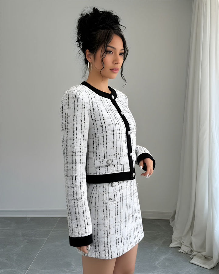 Plaid Tweed Jacket and Skirt Two-Piece Set SOLACE