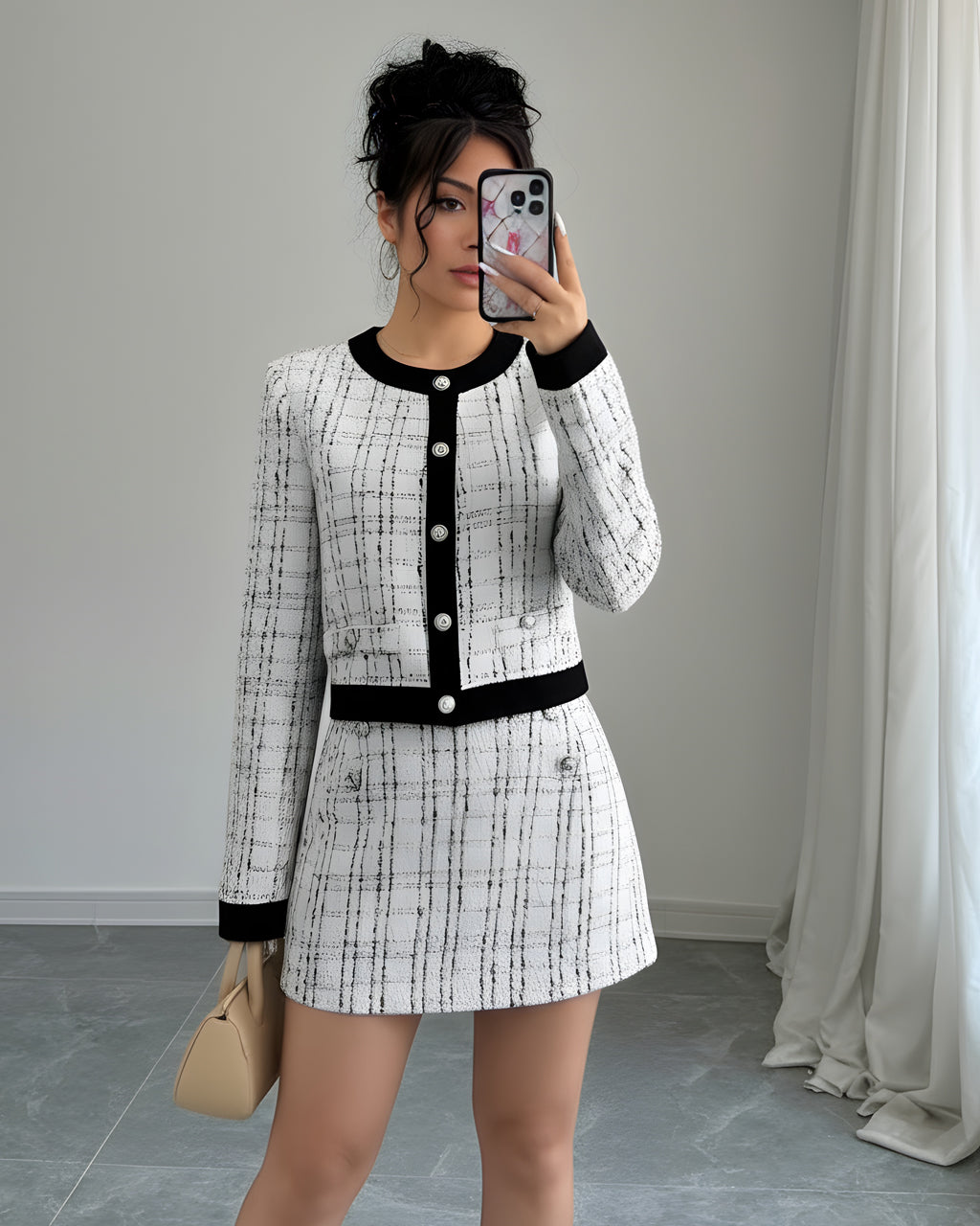 Plaid Tweed Jacket and Skirt Two-Piece Set SOLACE