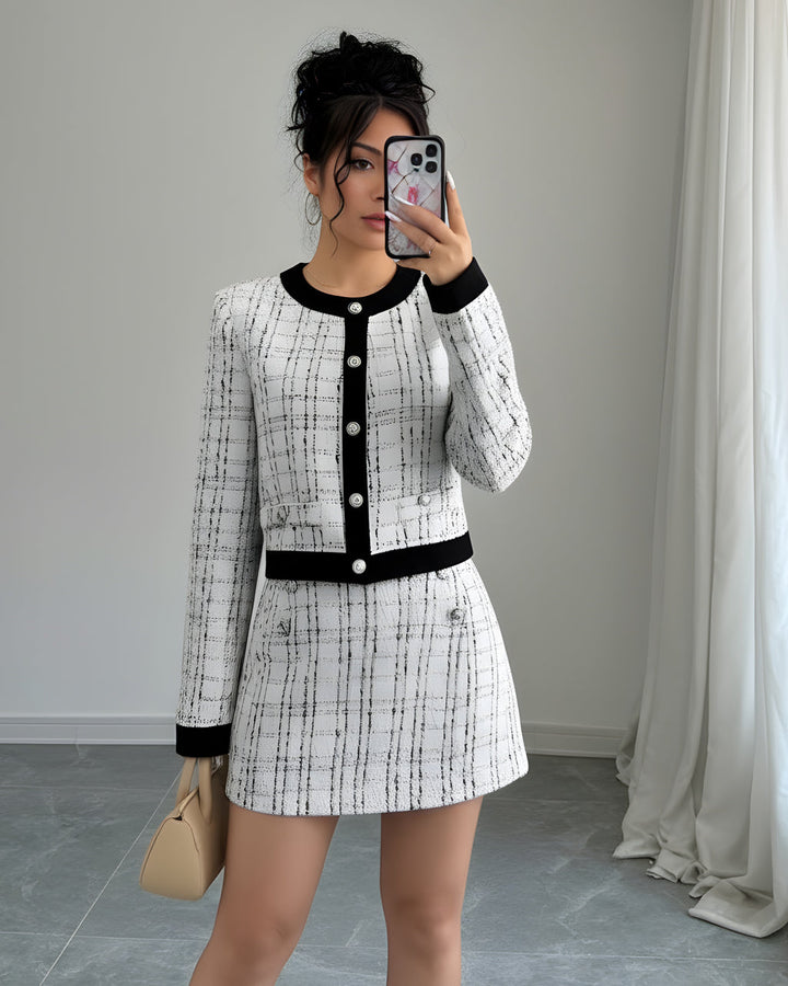 Plaid Tweed Jacket and Skirt Two-Piece Set SOLACE