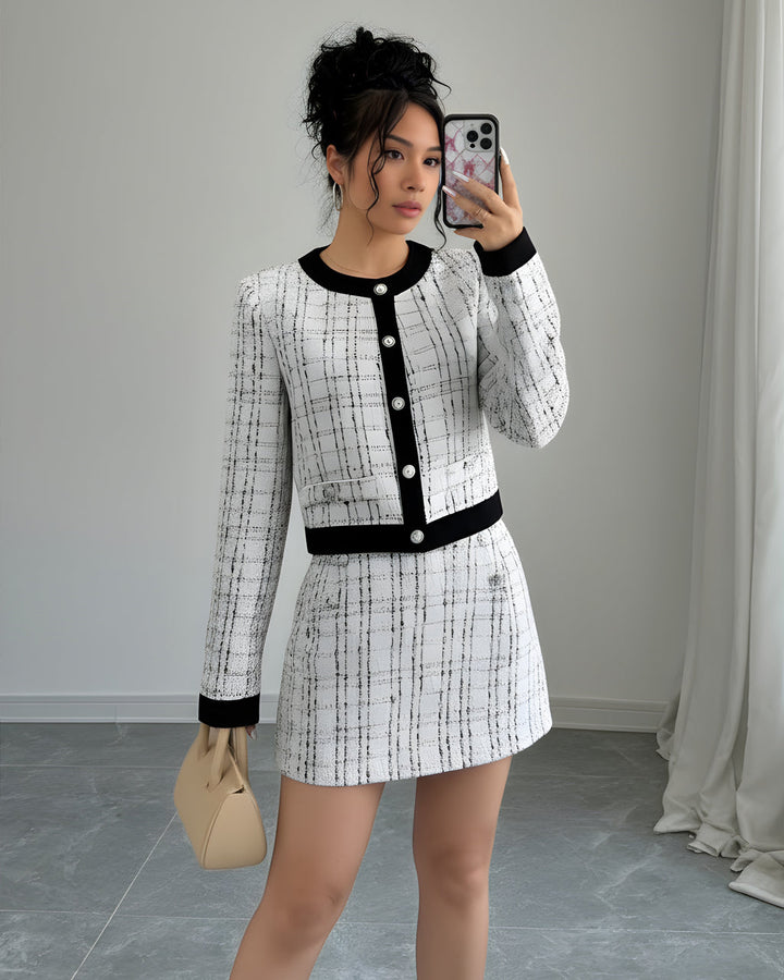 Plaid Tweed Jacket and Skirt Two-Piece Set SOLACE